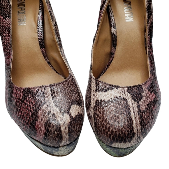 Cosmopolitan | Snake Print Vegan Leather Almond Toe Platform Heels Women's 8.5 - Picture 3 of 10